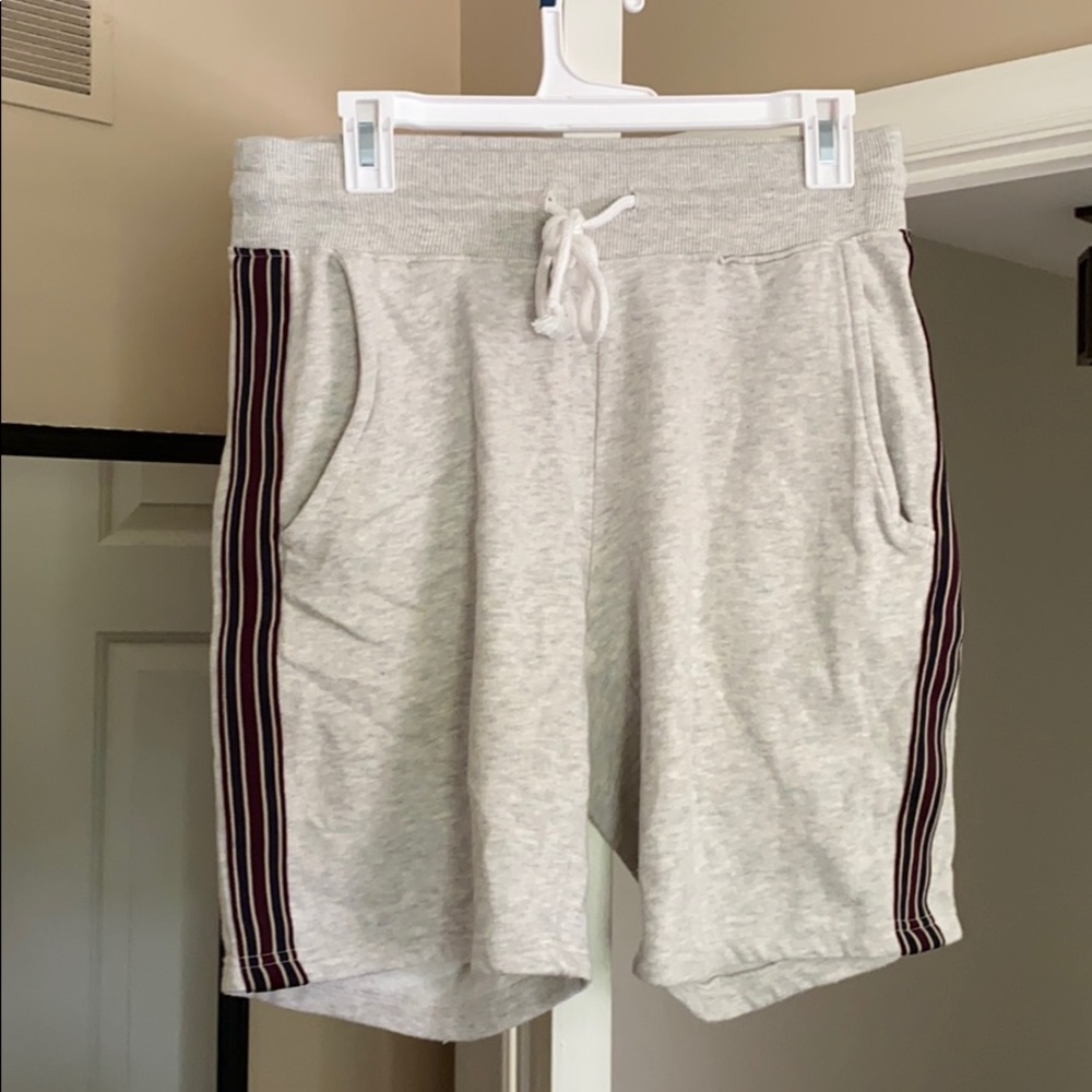 Gray Shorts with Black and Burgundy stripes